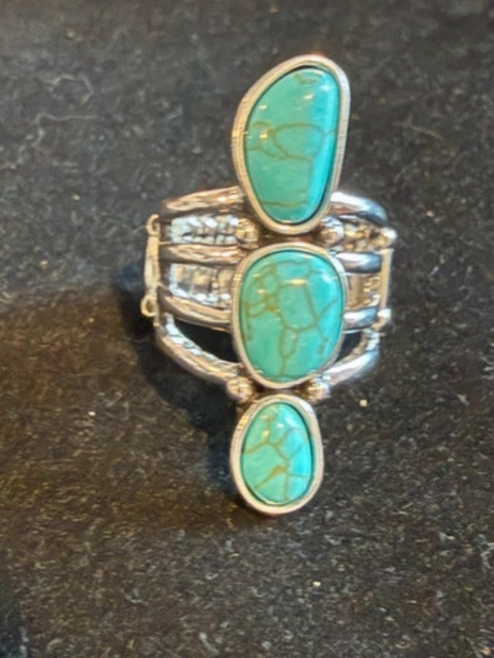 Turquoise look Triple-Stone Sterling-Style Statement Ring